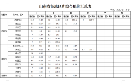 山東省自然資源廳關(guān)于印發(fā)山東省征地區(qū)片綜合地價(jià)的通知（山東省自然資源廳2023年9月1日）